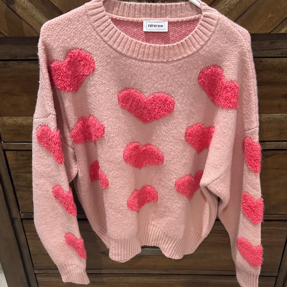 Pink Heart Pattern Sweater